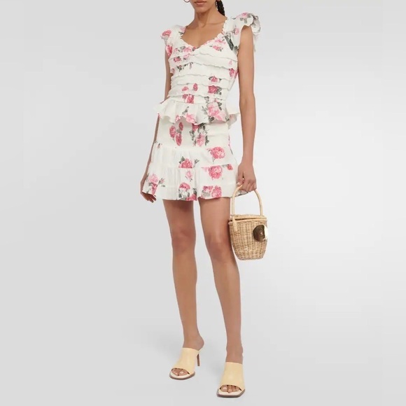 LoveShackFancy Aldana Smocked Floral White and Paradise Pink Mini Skirt 🌸 Small - Picture 12 of 16